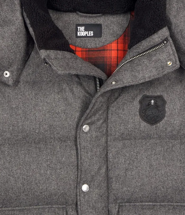 Men Grey Flannel Down Jacket THE KOOPLES Coats and Jackets