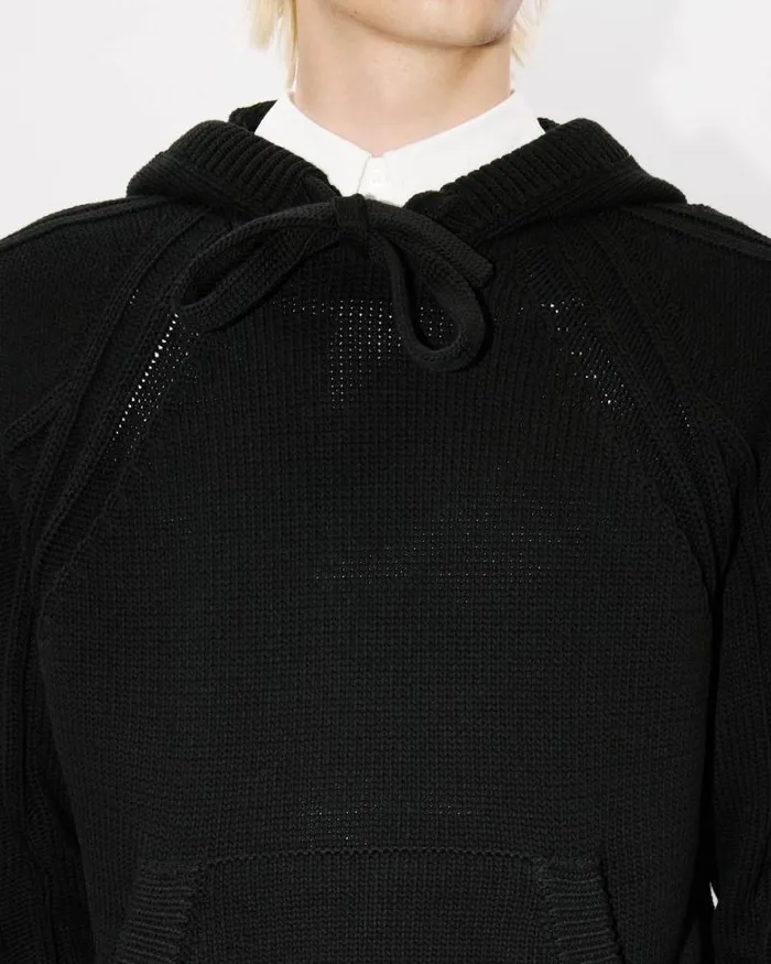 Men Handembroidered Cable Knitted Hoodie Black Kenzo Sweaters And Cardigans