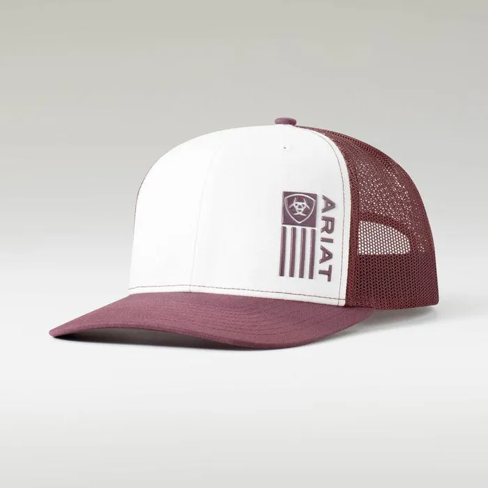 Men Hats and Caps Ariat Flag Cap Wine