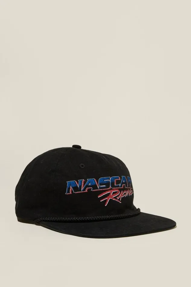 Men Hats Cotton On Nascar 5 Panel Graphic Hat Lcn Ncr Washed Black Racing Logo