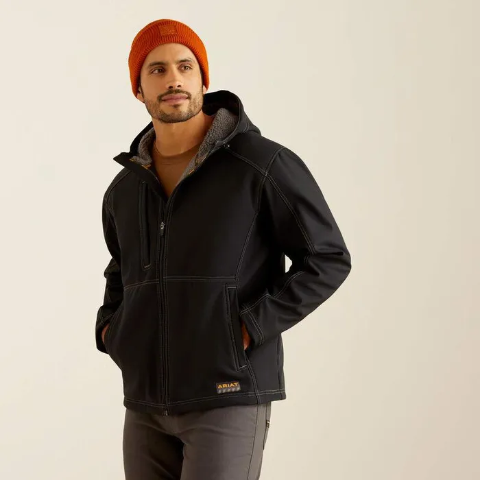 Men Jackets and Vests Ariat Rebar Sherpa Stretch Canvas Softshell Jacket Black