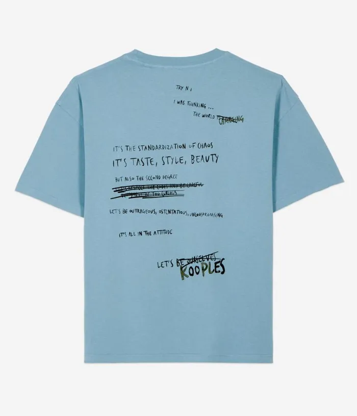 Men Light Blue What Is Handwritten Serigraphy Tshirt THE KOOPLES Tshirts