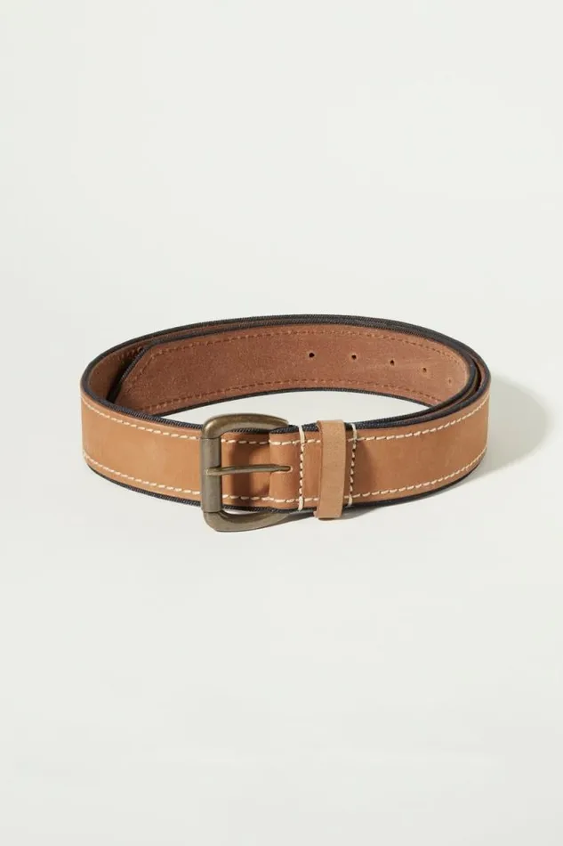 Men Lucky Brand Belts Leather And Denim Detail Belt Medium Brown