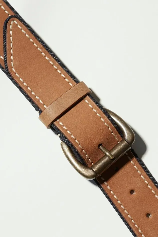 Men Lucky Brand Belts Leather And Denim Detail Belt Medium Brown Men Lucky Brand Belts Leather And Denim Detail Belt Medium Brown