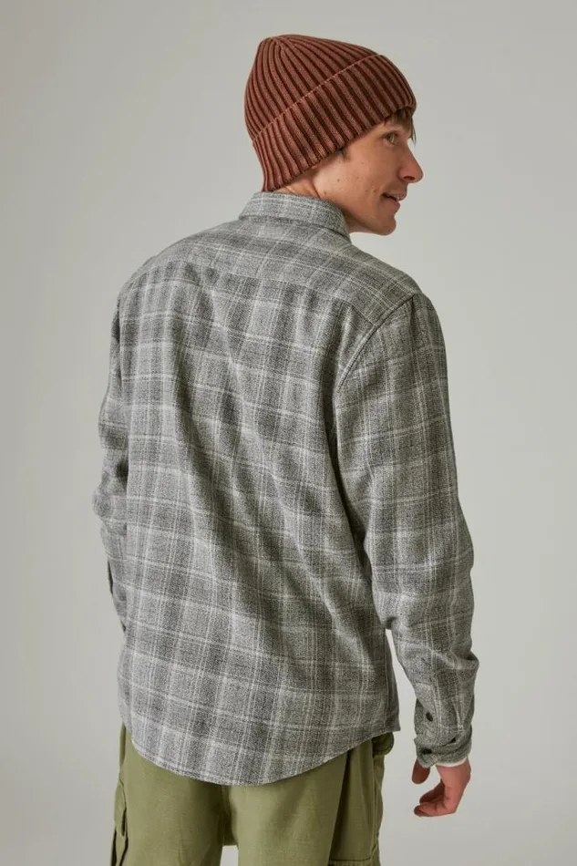 Men Lucky Brand ButtonDowns Plaid Utility Long Sleeve Flannel Grey Malange