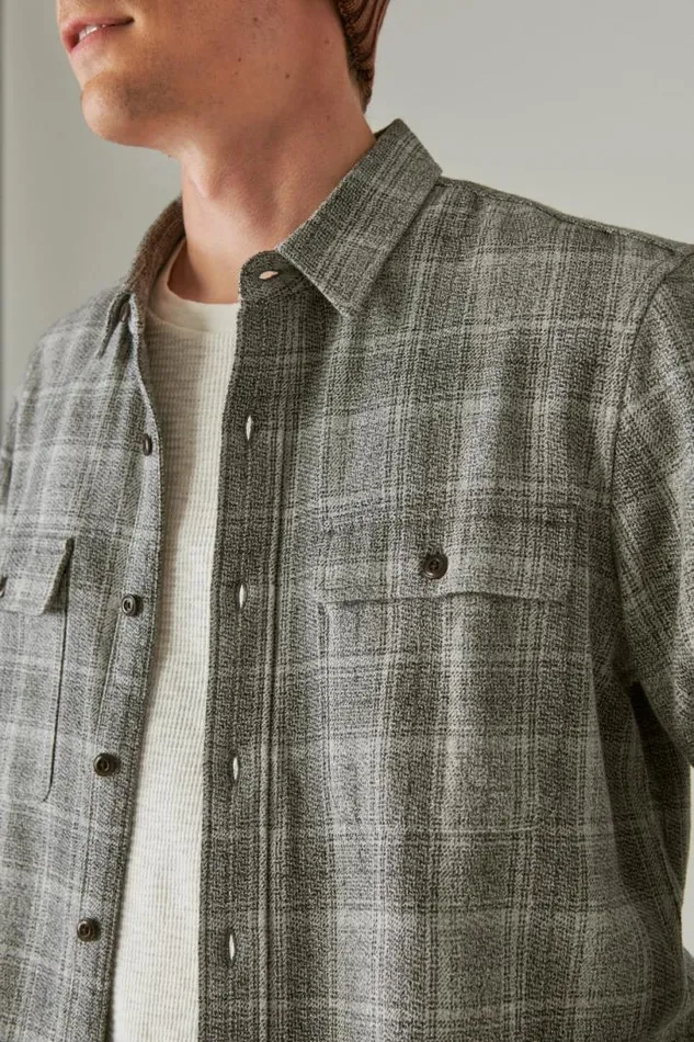 Men Lucky Brand ButtonDowns Plaid Utility Long Sleeve Flannel Grey Malange