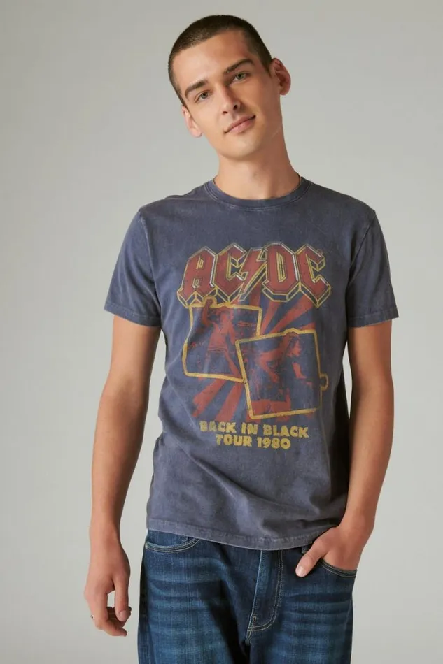 Men Lucky Brand Graphic Tees Acdc Bolt Tee Total Eclipse