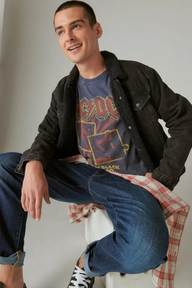 Men Lucky Brand Graphic Tees Acdc Bolt Tee Total Eclipse