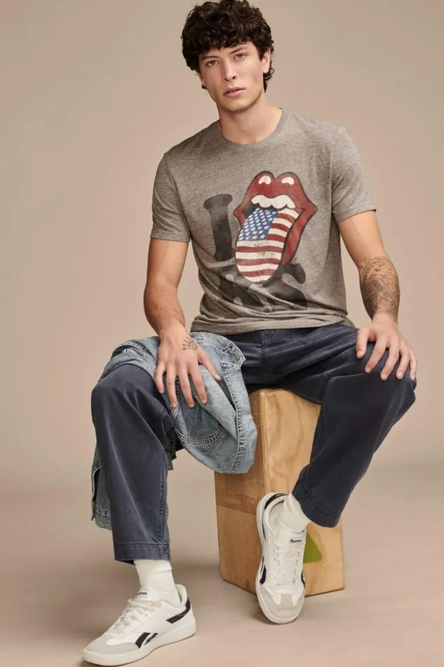 Men Lucky Brand Graphic Tees I Love Rolling Stones Heather Grey