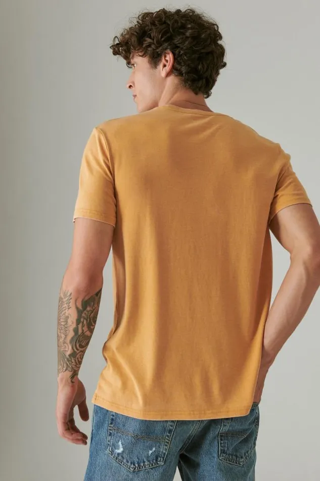 Men Lucky Brand Graphic Tees Moto Bike Spruce Yellow