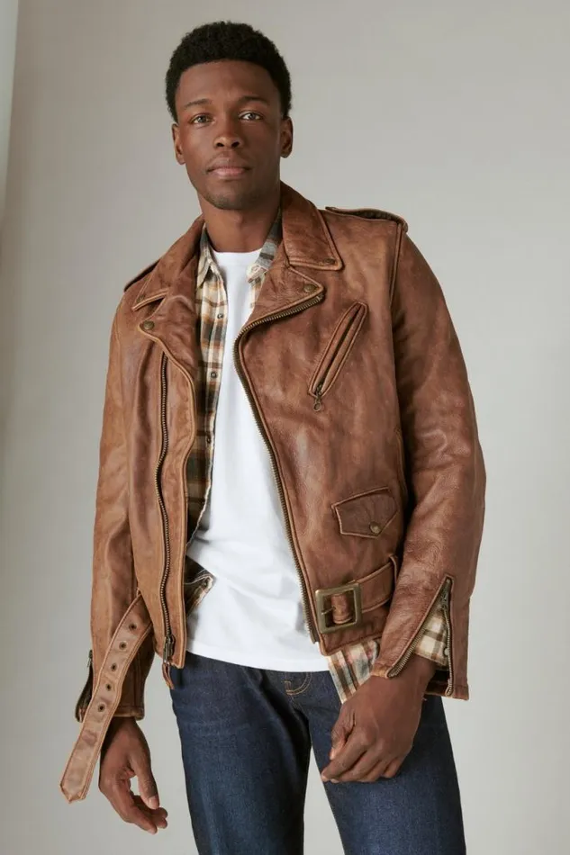 Men Lucky Brand Jackets and Outerwear Schott X Lb Bowery Leather Jacket Brown