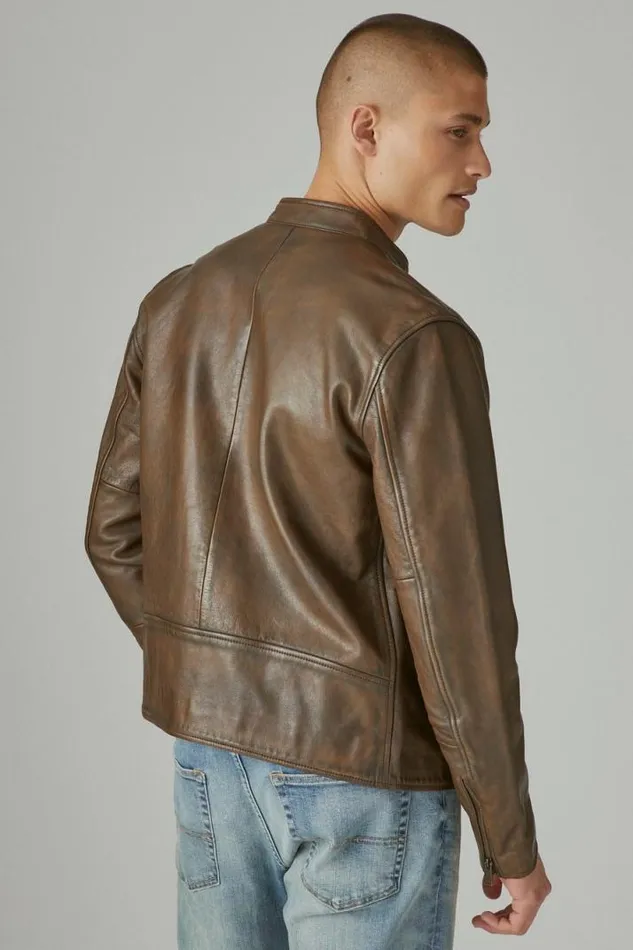 Men Lucky Brand Jackets and Outerwear Washed Leather Bonneville Jacket Dark Brown