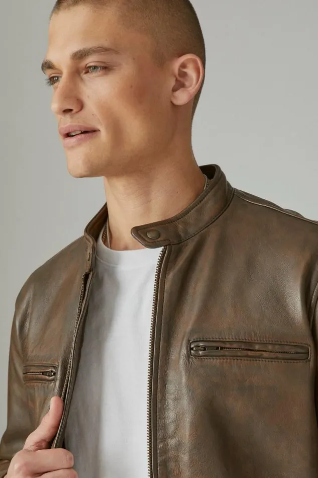 Men Lucky Brand Jackets and Outerwear Washed Leather Bonneville Jacket Dark Brown