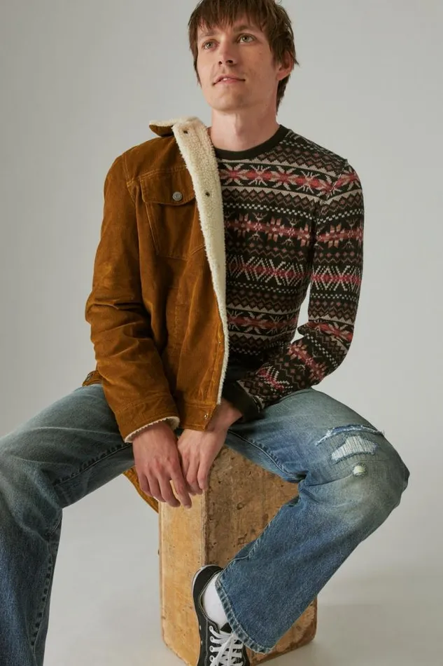 Men Lucky Brand Shirts and Tops Garment Dye Print Thermal Crew Multi