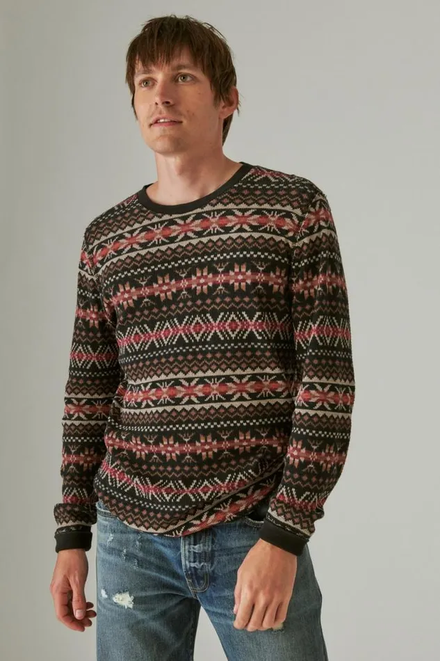 Men Lucky Brand Shirts and Tops Garment Dye Print Thermal Crew Multi