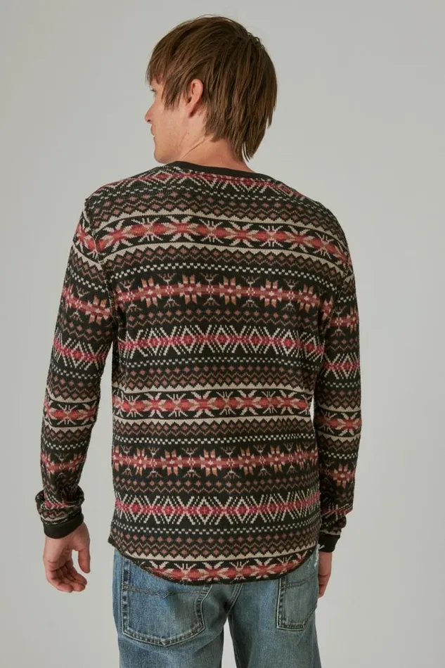 Men Lucky Brand Shirts and Tops Garment Dye Print Thermal Crew Multi
