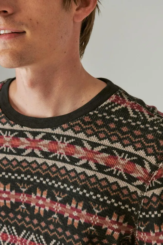 Men Lucky Brand Shirts and Tops Garment Dye Print Thermal Crew Multi