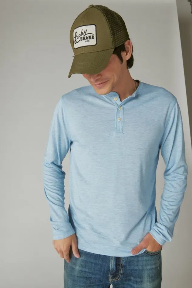 Men Lucky Brand Shirts and Tops Tencel Long Sleeve Henley Blue Bell