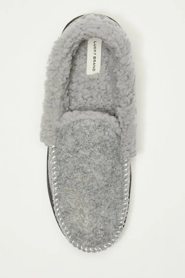 Men Lucky Brand Shoes Faux Wool Sherpa Lined Slipper Charcoal
