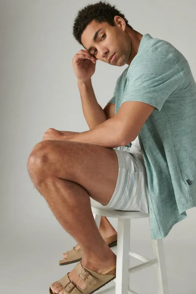 Men Lucky Brand Shorts 7034pull Up Linen Short Blue Stripe
