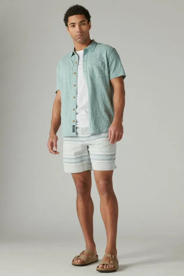 Men Lucky Brand Shorts 7034pull Up Linen Short Blue Stripe