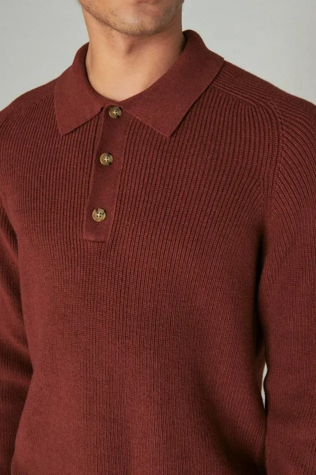 Men Lucky Brand Sweaters Cloud Soft Polo Sweater Rustic Wine