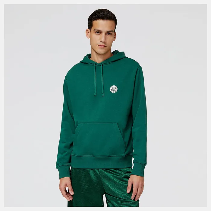 Men NB Hoops Fundamentals Hoodie Team Forest Green New Balance Hoodies and Sweatshirts