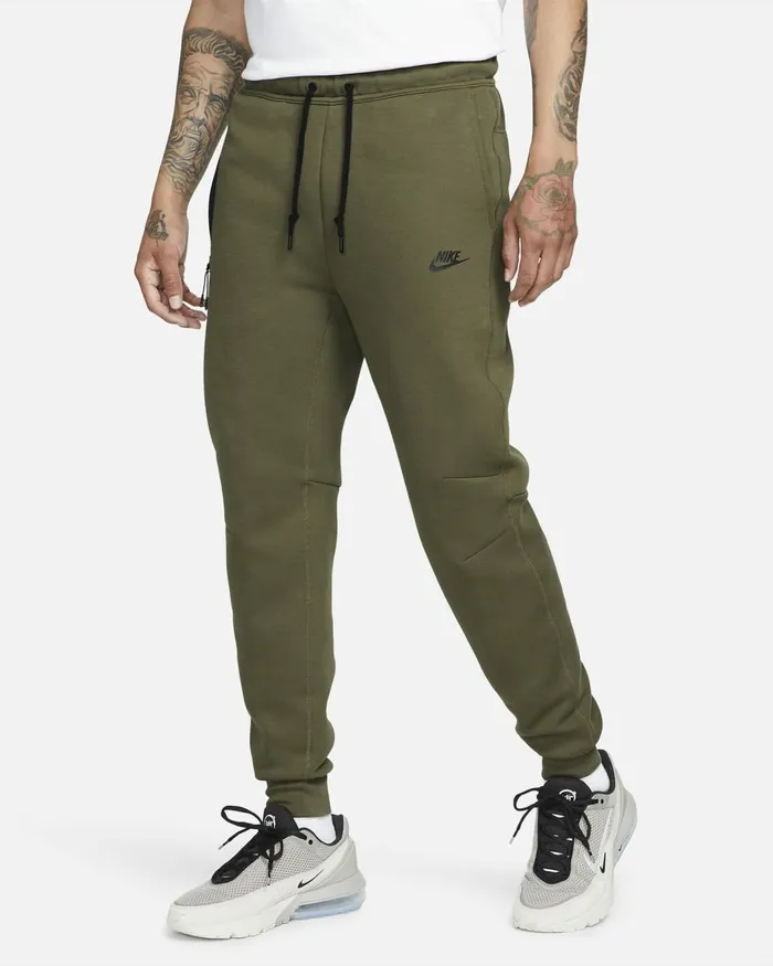 Men Nike Trousers And Tights Sportswear Tech Fleece Medium Oliveblack