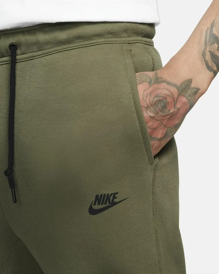 Men Nike Trousers And Tights Sportswear Tech Fleece Medium Oliveblack