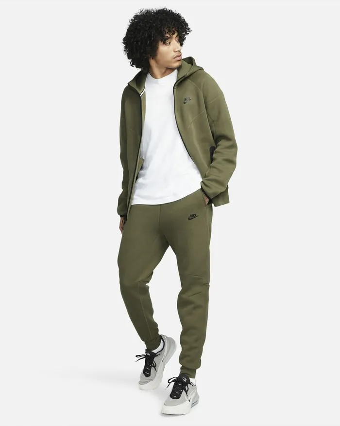 Men Nike Trousers And Tights Sportswear Tech Fleece Medium Oliveblack
