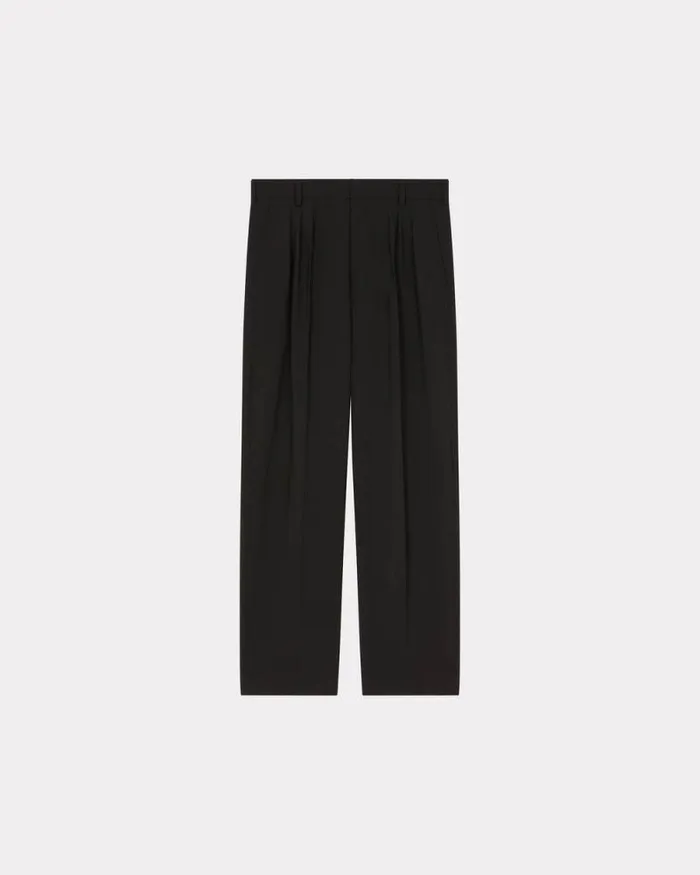 Men Pleated Tailored Pants In Virgin Wool Black Kenzo Pants And Shorts