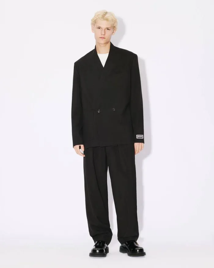 Men Pleated Tailored Pants In Virgin Wool Black Kenzo Pants And Shorts