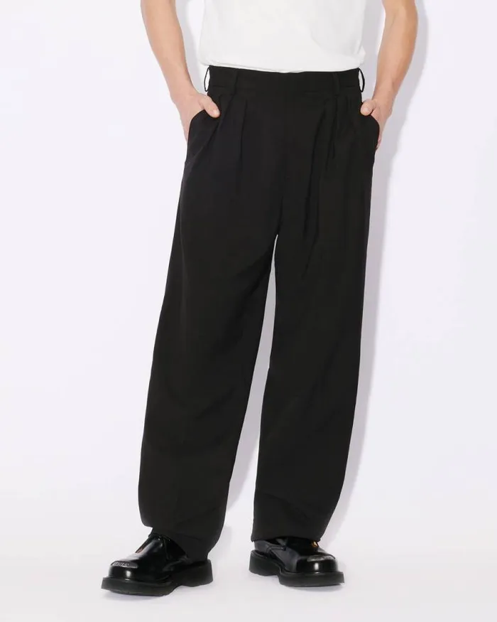Men Pleated Tailored Pants In Virgin Wool Black Kenzo Pants And Shorts