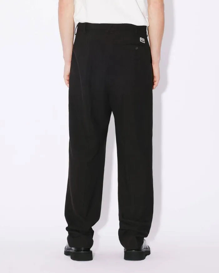 Men Pleated Tailored Pants In Virgin Wool Black Kenzo Pants And Shorts