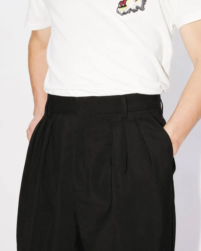 Men Pleated Tailored Pants In Virgin Wool Black Kenzo Pants And Shorts