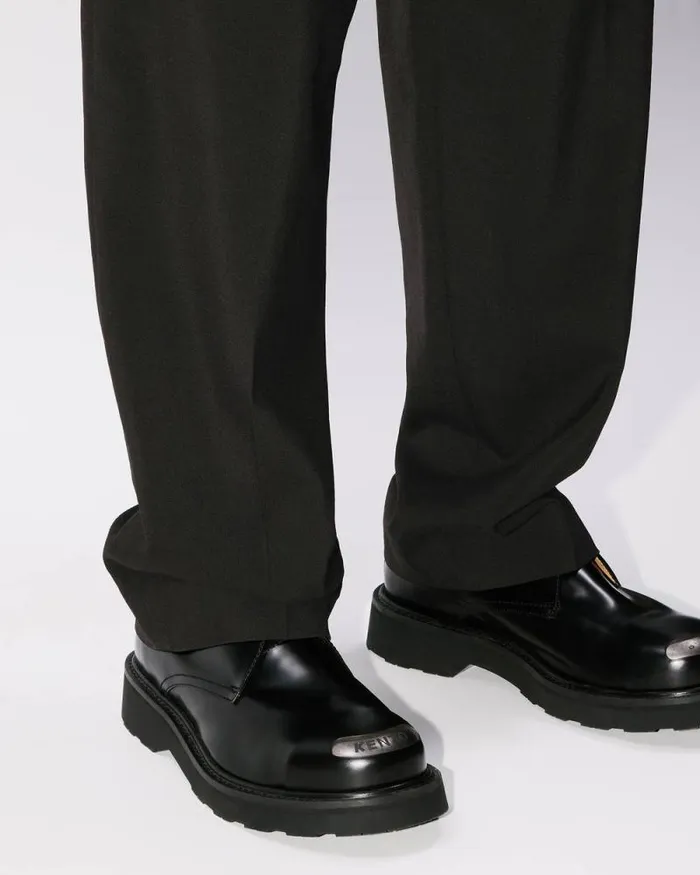Men Pleated Tailored Pants In Virgin Wool Black Kenzo Pants And Shorts