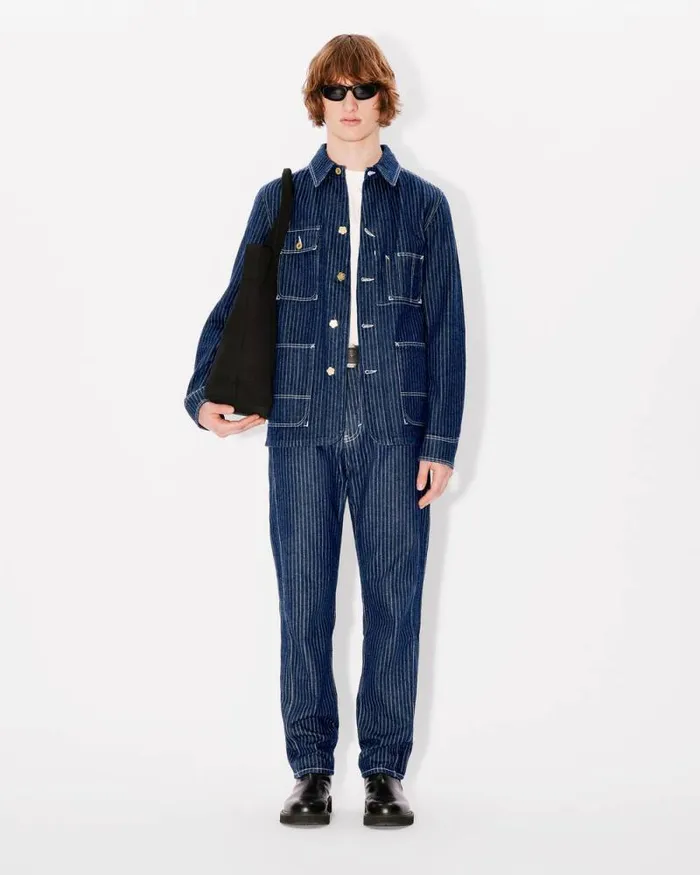 Men Relaxed Workwear Jacket In Japanese Denim Rinse Blue Denim Kenzo Jackets And Coats