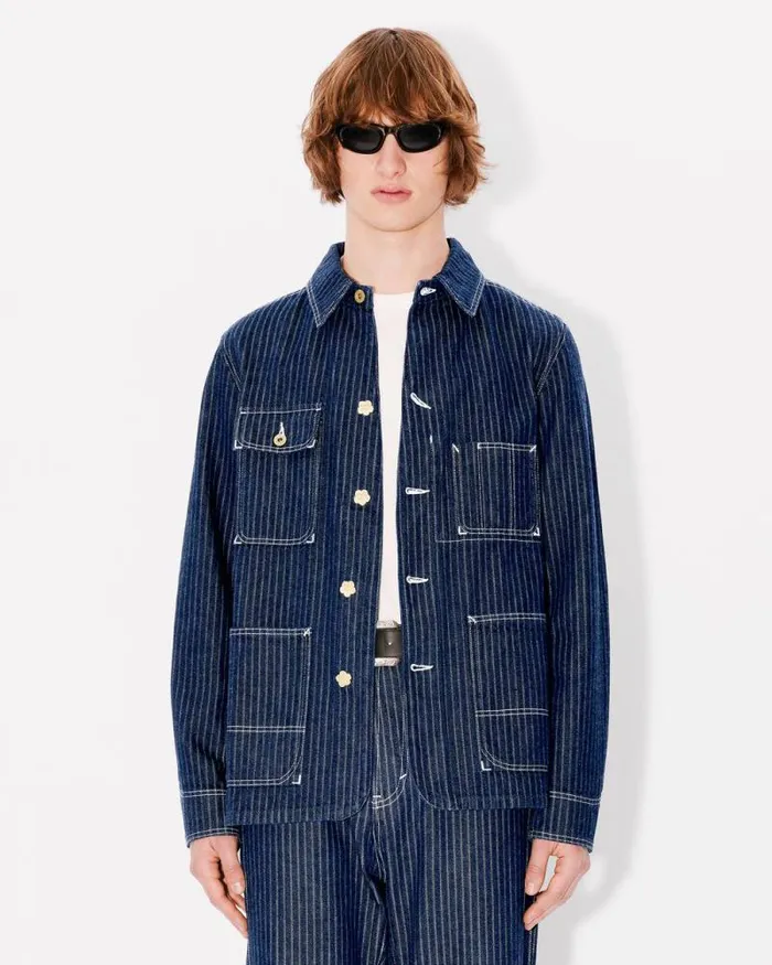 Men Relaxed Workwear Jacket In Japanese Denim Rinse Blue Denim Kenzo Jackets And Coats