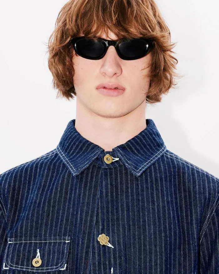Men Relaxed Workwear Jacket In Japanese Denim Rinse Blue Denim Kenzo Jackets And Coats