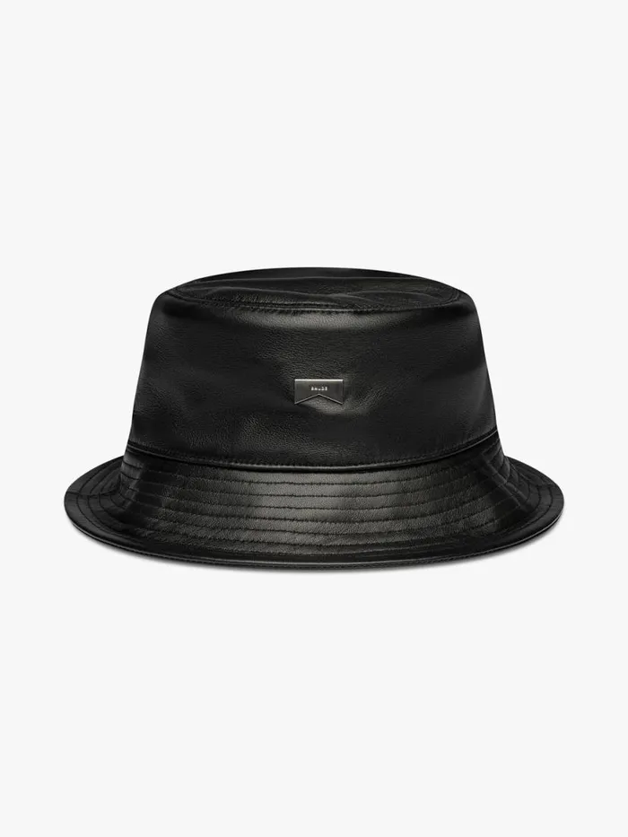 Men Rhude Hats LEATHER BUCKET HAT Black