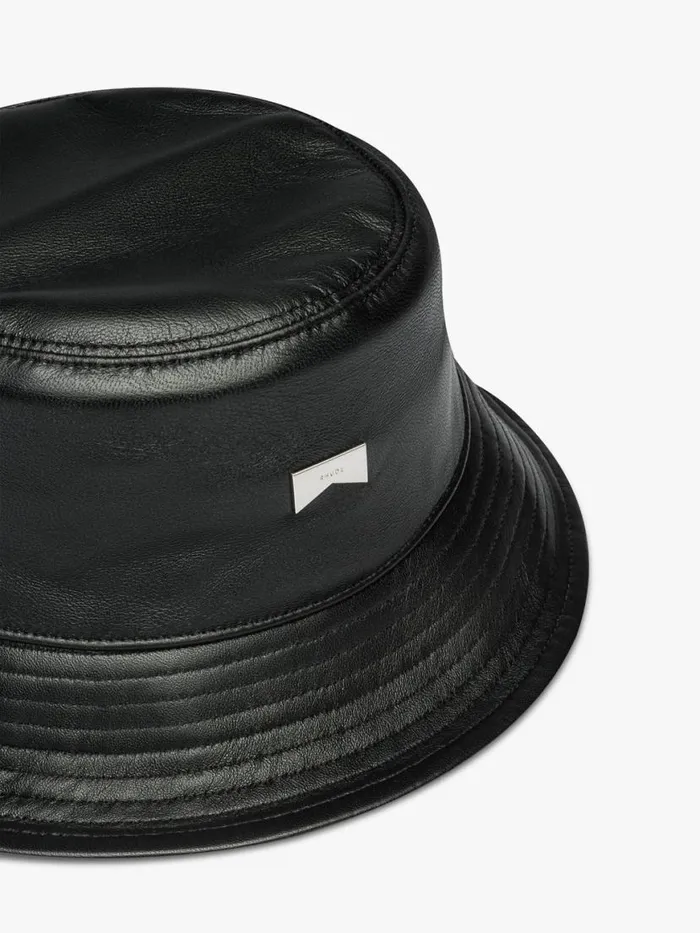 Men Rhude Hats LEATHER BUCKET HAT Black