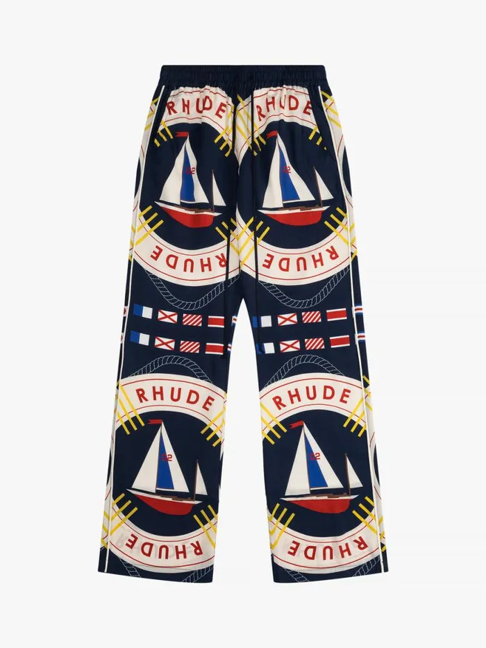 Men Rhude Pants FLAG SAIL SILK PANT Blue Multi