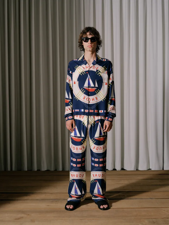 Men Rhude Pants FLAG SAIL SILK PANT Blue Multi