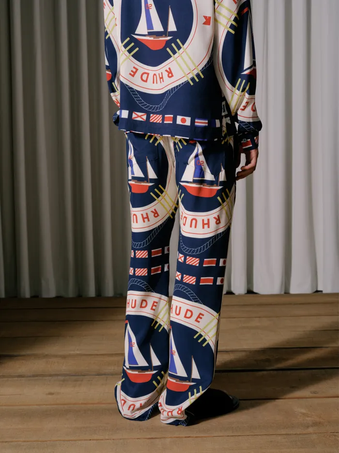 Men Rhude Pants FLAG SAIL SILK PANT Blue Multi