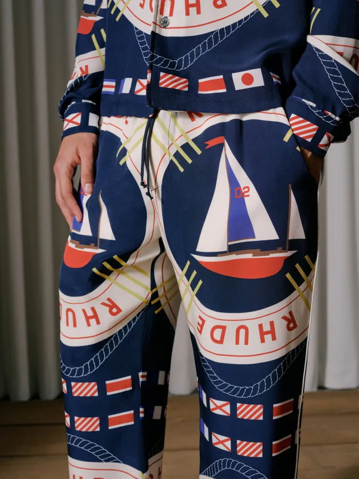 Men Rhude Pants FLAG SAIL SILK PANT Blue Multi