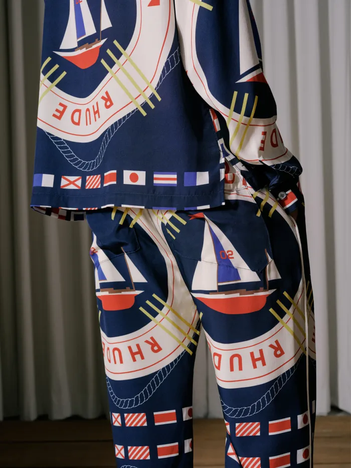 Men Rhude Pants FLAG SAIL SILK PANT Blue Multi