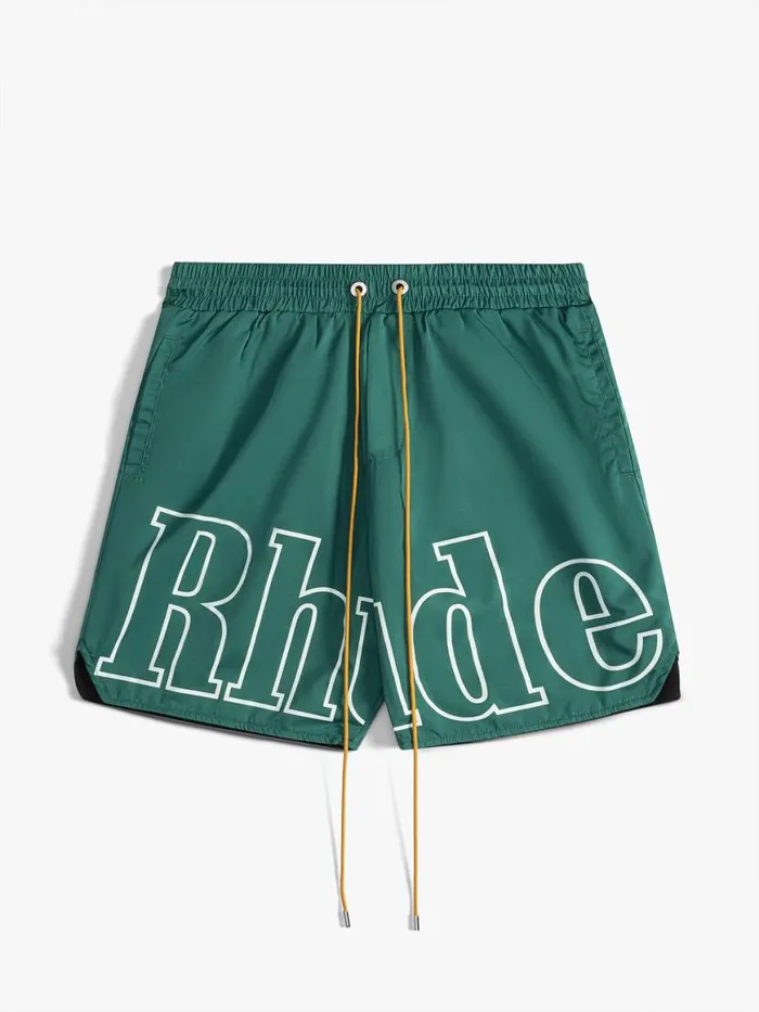 Men Rhude Shorts LOGO TRACK SHORT Greenwhite