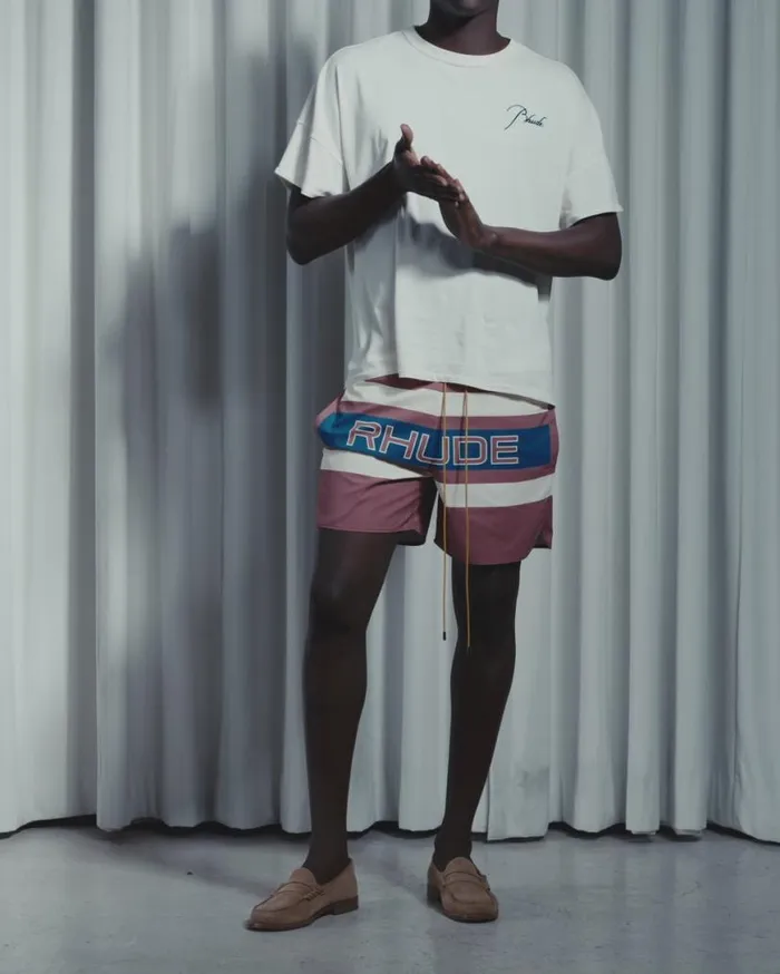 Men Rhude Shorts PAVIL RACING SHORT Orangeivory