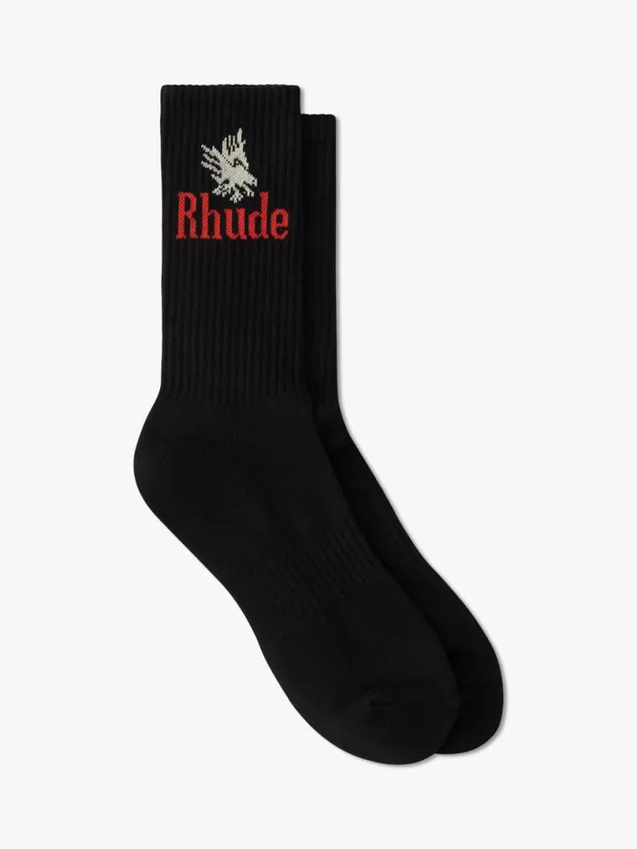 Men Rhude Socks EAGLES SOCKS Blackredyellow