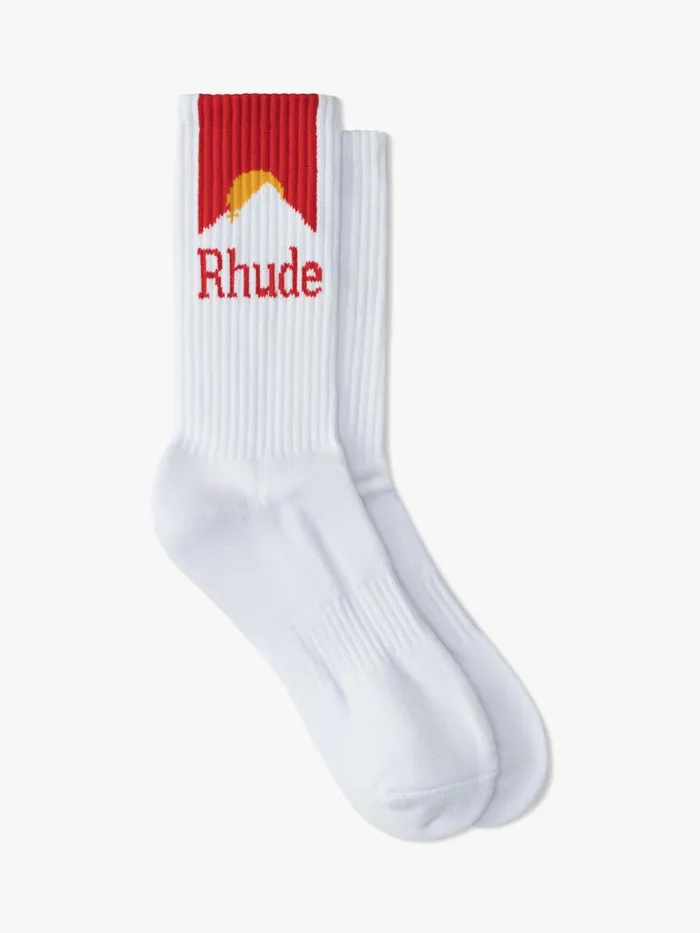 Men Rhude Socks MOONLIGHT SPORT SOCKS Whiteredyellow